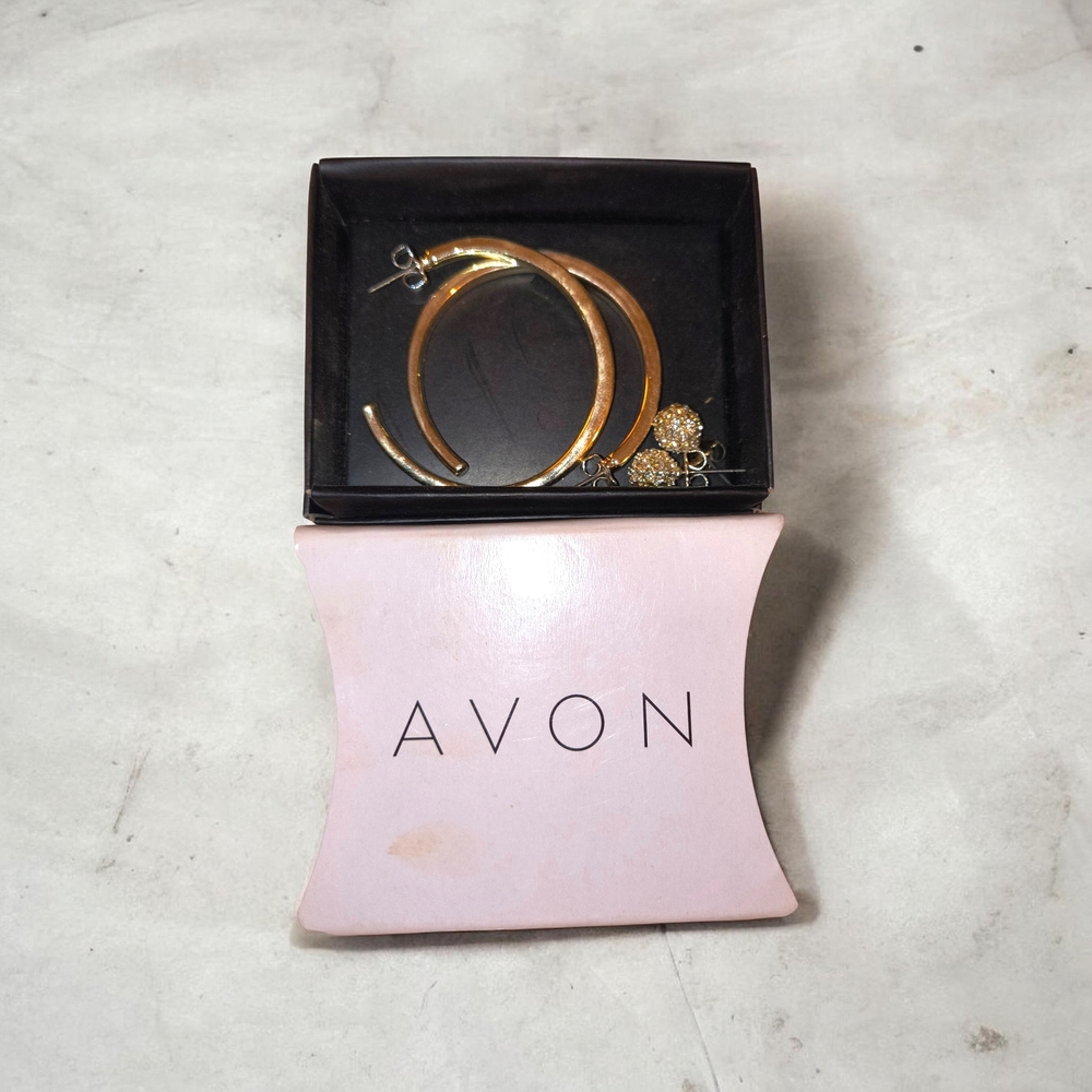 Avon Gold-tone Hoop and Rhinestone Stud Set